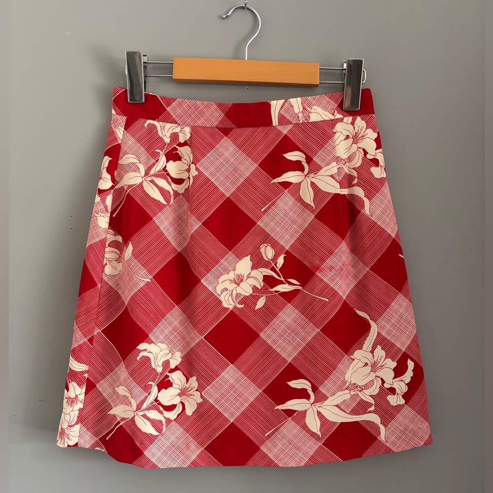 Vintage Red+Cream Floral Skirt